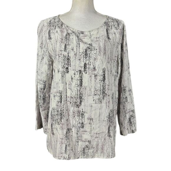 Eileen Fisher Tunic Size Medium Gray Abstract Artsy Long Sleeve Quiet Luxury - Picture 1 of 7